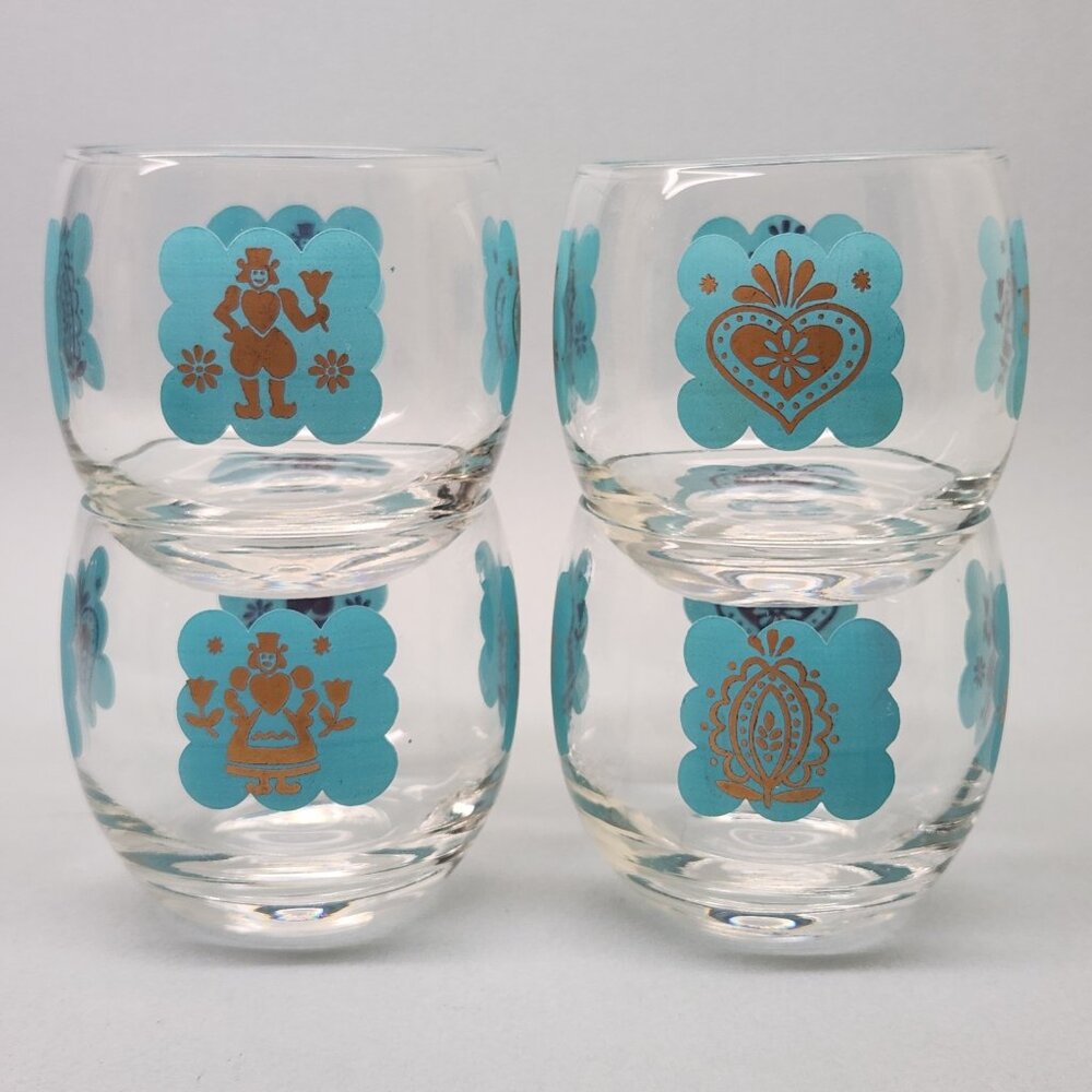 Set of 4 MCM Roly Poly Glasses - Federal Glass Pennsylvania Dutch Style Barware